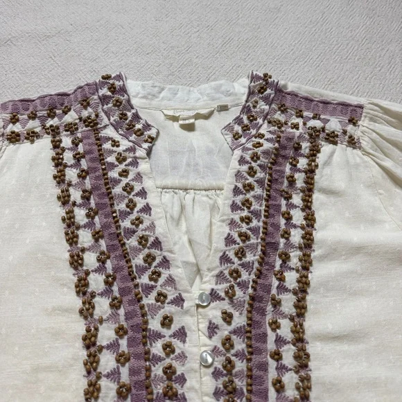 Anthropologie Forever That Girl Embroidered Peasant Blouse Swiss Dot Top 10 - Picture 5 of 9